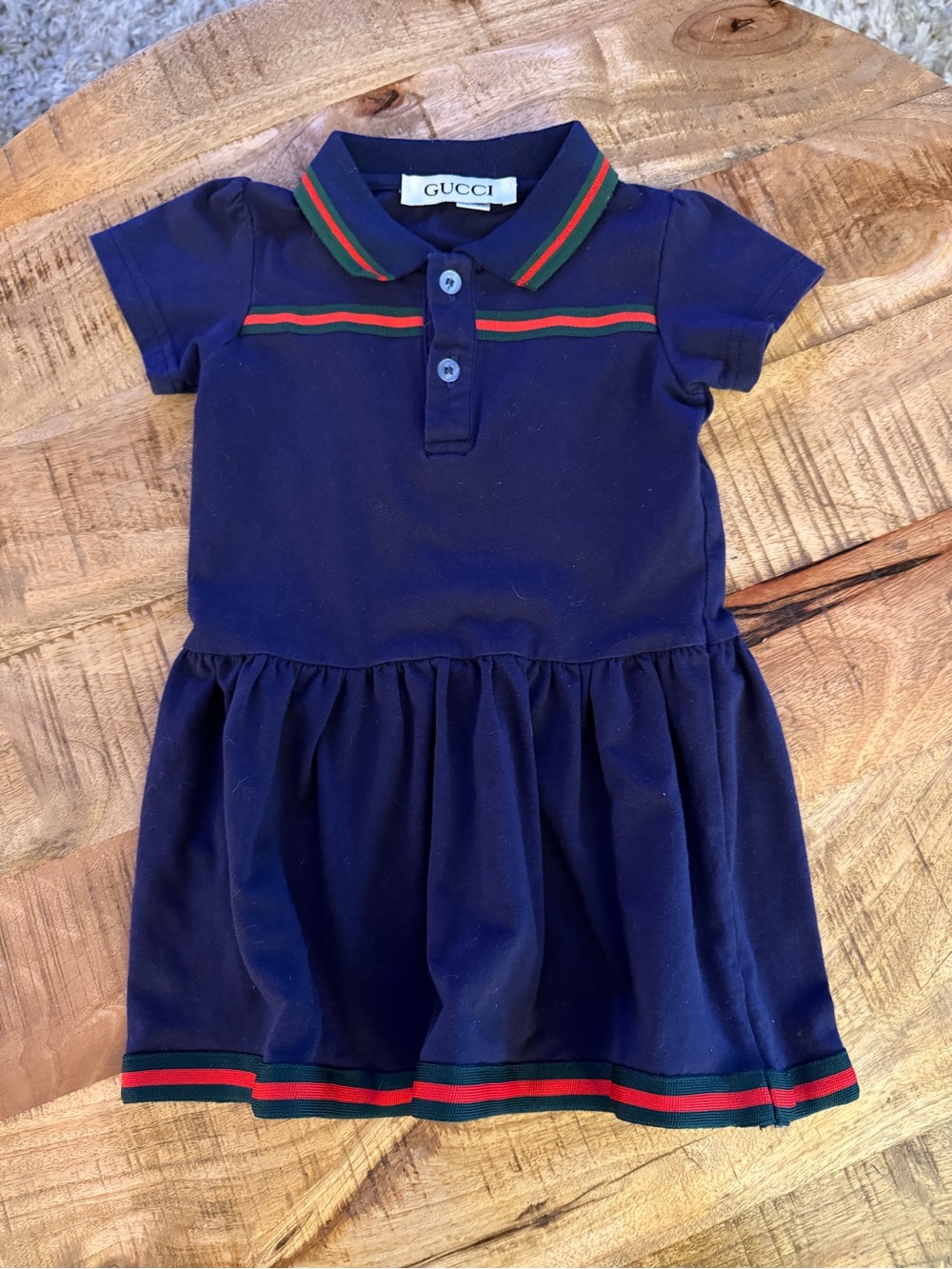 Gucci Baby Girl Dress Navy Blue 12/18 Months Green Red Stripe